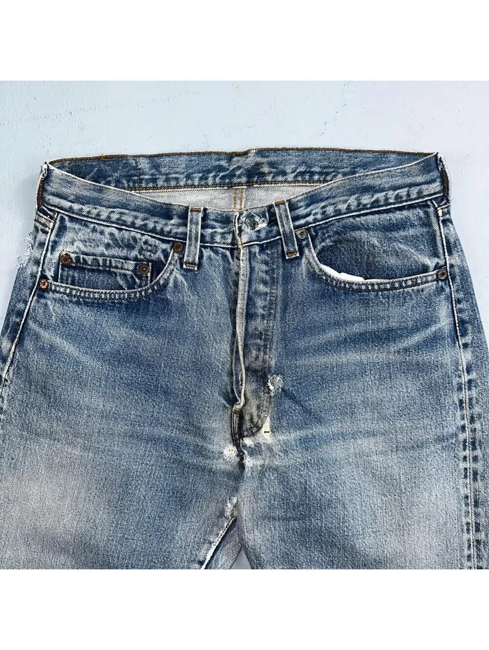 Levis 501 Vintage 80s Redline Selvedge USA XX Jeans Light Wash Capri Act 30x25